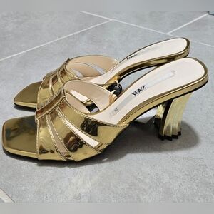 Zara Metallic Gold Heeled Sandals